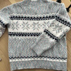Fair Isle Crewneck Sweater in Light Blue and White